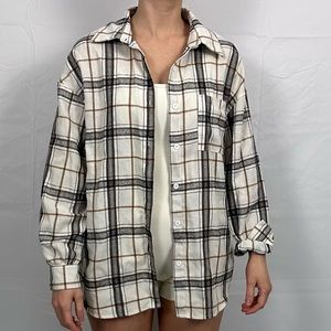 Shein flannel white and gray button up shirt